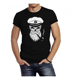 Neverless Herren T-Shirt Totenkopf Kapitän Captain Skull Bard Hipster Original Spirit Seemann Slim Fit