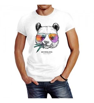 Neverless® Herren T-Shirt Panda Bär Aufdruck Tiermotiv Fashion Streetstyle