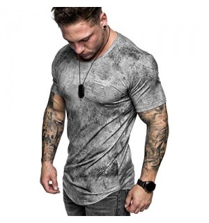 REPUBLIX Oversize Herren Crew Neck Body-Fit Marble Design Shirt Sommer T-Shirt Rundhals-Ausschnitt R-0034