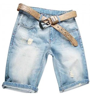 AITESEN Herren Denim Bermuda Jeans Shorts Sommer Kurze Hose hellblau Ohne Guertel W28-W44 W28-W44