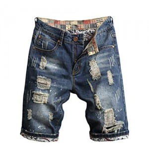 Celucke Herren Jeans Shorts Patches Kurze Hose Sommer Bermuda Denim im Used-Look Männer Vintage Jeanshose Label Moderne Slim Fit Mix