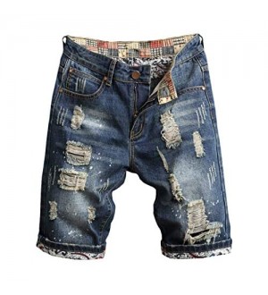 Celucke Herren Jeans Shorts Patches Kurze Hose Sommer Bermuda Denim im Used-Look Männer Vintage Jeanshose Label Moderne Slim Fit Mix