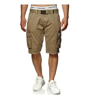 Indicode Herren Blixt Cargo Shorts mit 6 Taschen inkl. Gürtel aus 100% Baumwolle | Kurze Hose Sommer Herrenshorts Short Men Pants Cargohose Bermuda Sommerhose kurz für Männer