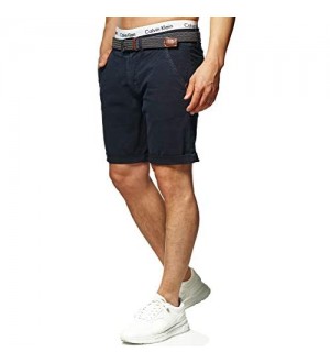Indicode Herren Caedmon Chino Shorts mit 4 Taschen inkl. Gürtel aus 98% Baumwolle | Kurze Hose Regular Fit Bermuda Stretch Herrenshorts Men Short Pants Sommerhose kurz für Männer