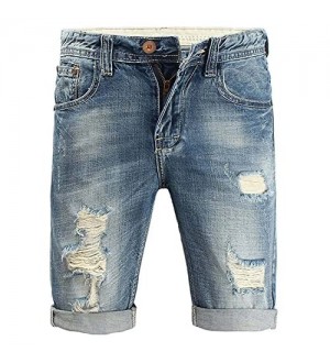 Minetom Herren Sommer Bermuda Jeans Cargo Shorts Vintage Freizeit Stretch Destroyed Used-Look Kurze Hose Denim Atmungsaktive Sporthose