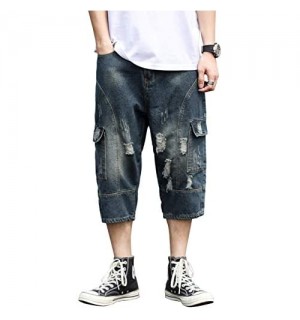 ziilay Cargo Jeans 3/4 Herren Cargo Shorts Jeans Destroyed Jeansshorts Zerrissen Loose Fit