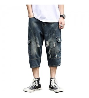 ziilay Cargo Jeans 3/4 Herren Cargo Shorts Jeans Destroyed Jeansshorts Zerrissen Loose Fit