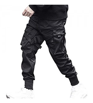 BULABULA Men Casual Harem Joggers Sweatpant Hip Hop Trousers Multi Pocket Cargo Pants
