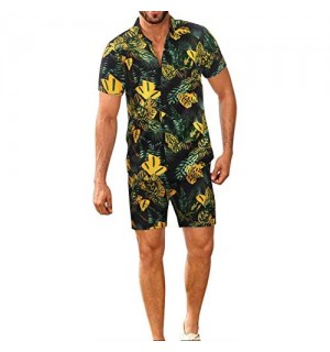 COOFANDY Herren Hawaiihemd Hawaiishorts 3D Drucken Kurzarm Sommer Casual Button Down Hawaii Hemd Shorts Set Freizeit Party Strand Urlaub