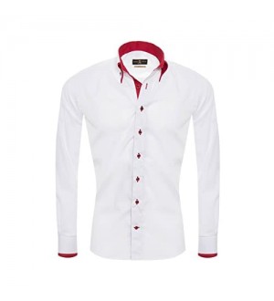 Giorgio Capone Premium Design Herrenhemd weiß mit roten Akzenten Langarm Button-Down-Kragen Slim/Normal & Regular-Plus Fit