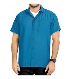 LA LEELA Männer Button-down Freizeithemd Basic Business Kurzarm Casual Sommerhemd Regular Fit Herrenhemden Blau_X381 4XL