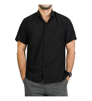 LA LEELA Männer Zuknöpfen Freizeithemd Basic Business Kurzarm Casual Sommerhemd Regular Fit Herrenhemden Schwarz_W875 XL