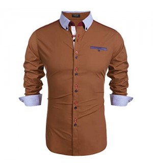 COOFANDY Hemd Herren Langarm Freizeithemd Businesshemd Kentkragen Regular Fit Knopfleiste aus Baumwollemischung Einfarbig Hemden für Männer
