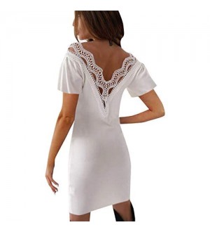 Loalirando Damen Schönes Spizenkleid Etuikleid Rückenfrei Kleid Festlich Hochzeitkleider Kurz Weiß(Big Size!)