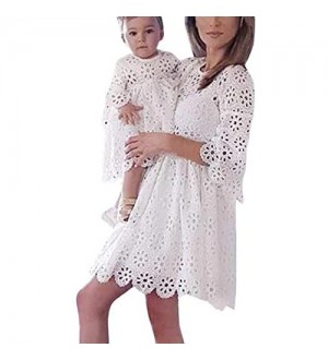 Loalirando Schönes Mutter Tochter Kleider Matching Outfits Familien Kleidung Spitzen Prinzessin Kleid