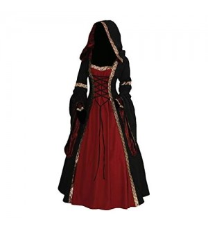 Maxi Kleider TWIFER Damen Gothic Steampunk Langarm Mittelalter Kleid Mit Kapuze Kleid Flare-Ärmel Abendkleider Cosplay Kostüm