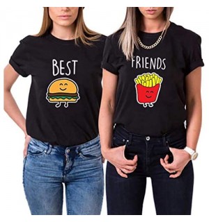 Daisy for U Best Friends T-Shirt Mädchen mit Aufdruck Burger und Pommes Lustige Passende Kurzarm Damen von