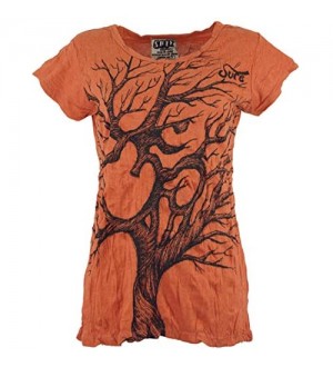 GURU SHOP Sure T-Shirt Om Tree Damen Baumwolle Bedrucktes Shirt Alternative Bekleidung