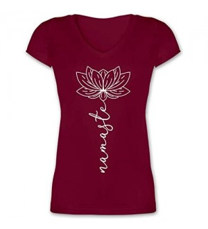Shirtracer - Wellness Yoga & Co. - Namaste Lotusblüte weiß - Damen T-Shirt mit V-Ausschnitt