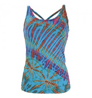 GURU SHOP Batik Hippie Top Tank Top Damen Grün Synthetisch Size:38 Tops & T-Shirts Alternative Bekleidung