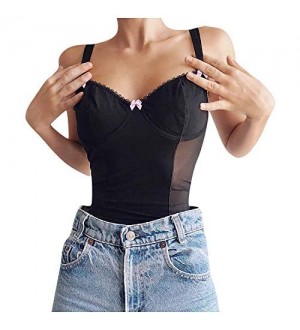 Y2K Crop Tops Women Women\'s Sexy Lace Cami Crop Top Sleeveless Spaghetti Straps Y2K Crop Top Camisole with Lace E-Girl Tank Top 90s Sleeveless Tank Top Nähte Kurze Leibchenbluse