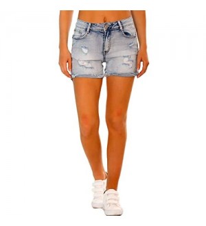 Crazy Age Damen Jeans Shorts Used Look Damaged Jeansshorts Basic in Aged-Waschung Jeans Bermuda-Shorts Kurze Hosen aus Denim für den Damen Sommer