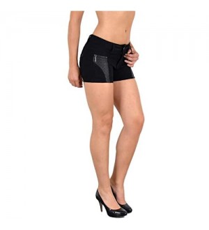 ESRA Damen Hotpants Damenshorts Leder Optik Hot - Pants Damen Shorts Kurze Hose H35