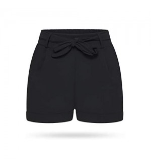 Kendindza Damen Sommer Shorts Kurze Hose mit Schleife zum binden Bermuda Uni-Farben