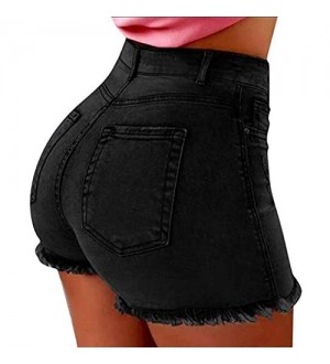 Minetom Neu Sommer Kurz Hotpants Damen Mode Jeans Shorts Sexy Taschen Gürtel High Waist Denim Mini Hose Hohe Taille Basic Kurze Hose