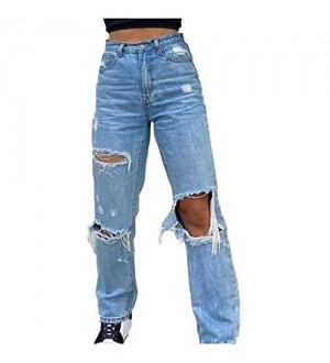Ronony Damen Streetwear Frauen Jeans Mode Patchwork Harajuku Aesthetic Pants Jeans Glatte Jeans Jeans mit hoher Taille 90er Jahre Vintage Jeanshose Straight Leg Hose mit Hoher Taille Y2k Hose