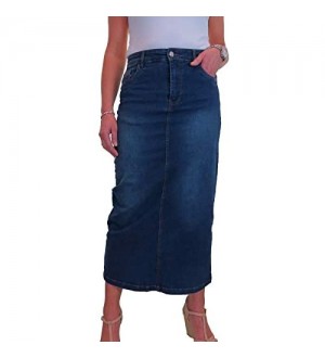 Damen Maxi Long Jeans Rock Sehr Dehnbarer Denim 36-46