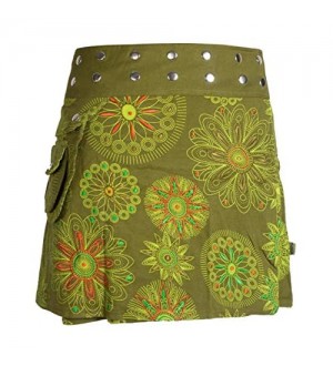 Vishes - Alternative Bekleidung - Damen Wickel-Rock Bedruckt Bestickt Blumen Mandala Gürtel-Tasche