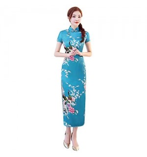 Xinvivion Damen Cheongsam Chinesisches Kleid - Übergroße Lange Qipao Hochzeit Outfit Abendkleidung Kostüm Frauen