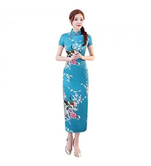 Xinvivion Damen Cheongsam Chinesisches Kleid - Übergroße Lange Qipao Hochzeit Outfit Abendkleidung Kostüm Frauen