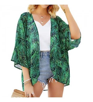 Yonhee Chiffon-Schal für Damen lose floral zum Abdecken bedruckt Kimono Boho-Schal für Strand Sommer Freizeit Bademode