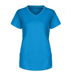 Damen Einfarbig Pflege Uniform Arzt Berufsbekleidung Krankenschwester Kleidung V-Ausschnitt Schlupfhemd Kasack Kurzarm T-Shirts Tops