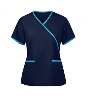 Damen Uniformen Schlupfkasack V-Ausschnitt Schlupfhemd mit Katze Bedruckt Kurzarm T-Shirts Tops - Schlupfhemd mit Tasche Arbeitskleidung für Medizin und Pflege Unisex Uniform