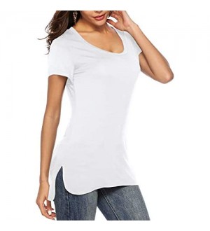 Florboom Damen Sommer Plain Split Tops Loose High Low Long T Shirts