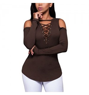 Hibluco Damen Sexy Bluse Schulterfrei Oberteile Casual T-Shirt
