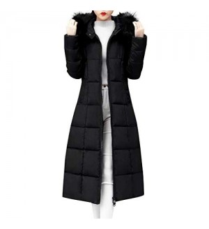 iHENGH Damen Oberbekleidung Faux Pelz mit Kapuze Mantel Lange Baumwolle aufgefüllte Jacken Taschen Mäntel