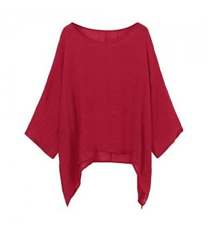 iHENGH Womens Ladies Casual Plus Size Loose Cotton Linen Solid Color Tops Shirt Blouse