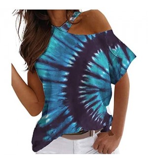 JUTOO Damenmode Tie-Dyed Print lose Schulter Casual Kurzarm Casual Top