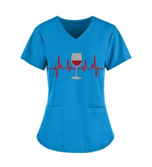 MJGkhiy Damen Pflege Krankenhaus Kleidung V-Neck T-Shirt mit Motiv Lustig Cartoon Bedrucktes T-Shirts Mit Tasche für Pflege und Altenpflege