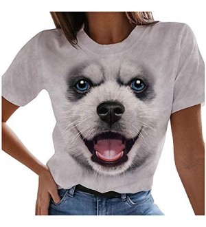 Qigxihkh Plus Size Damen Kurzarm 3D Tier gedruckt O-Neck Tops T-Shirt Bluse