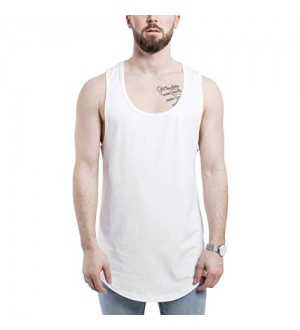 Blackskies Curved Tank Top Longshirt | Langes Oversize Muskelshirt Fashion Basic Streetwear Herren Long Tee - Weiß Grau Schwarz S M L XL