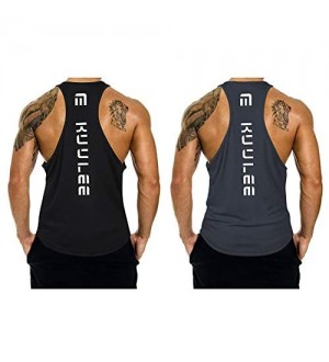 Kuulee Herren Gym Tank Top Stringer Fitness Tshirt Funktionelle Sportshirt Bekleidung BodybuildingTrainingsshirt Ärmellos Weste Muskelshirt (Verpackung MEHRWEG)