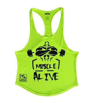 Muscle Alive Herren Bodybuilding-Tanktop aus Baumwolle mit Racerback-Bogensaum
