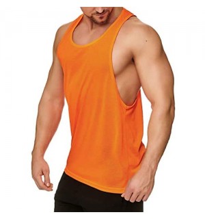 Muscle Shirt Herren Tank Top Achselshirt mit tief geschnittenem Armausschnitt Neon Orange