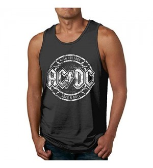 Unterhemd Herren Tank Top ACDC Black in Black Mens Tank Tops 3D Printed Sleeveless T-Shirts Vest for Holiday Trips Swimming Baths Outdoor Sports Gym