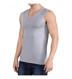 Yowablo Herren Tank Top Unterhemd T-Shirt Rundhals Ice Silk Traceless Thin Breathable Ärmelloses Top mit V-Ausschnitt